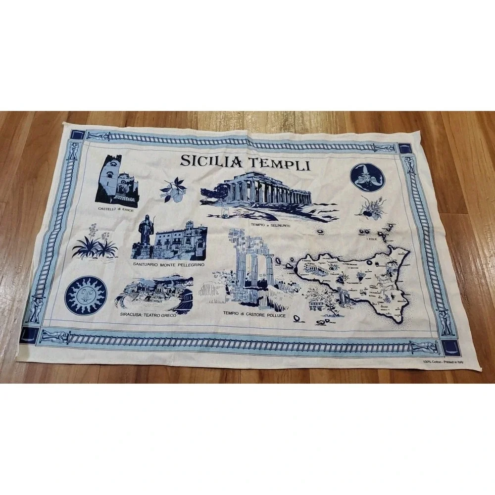 Sicilia Templi Cotton Wall Extra Large Kitchen‎ Tea Towel Italy Souvenir